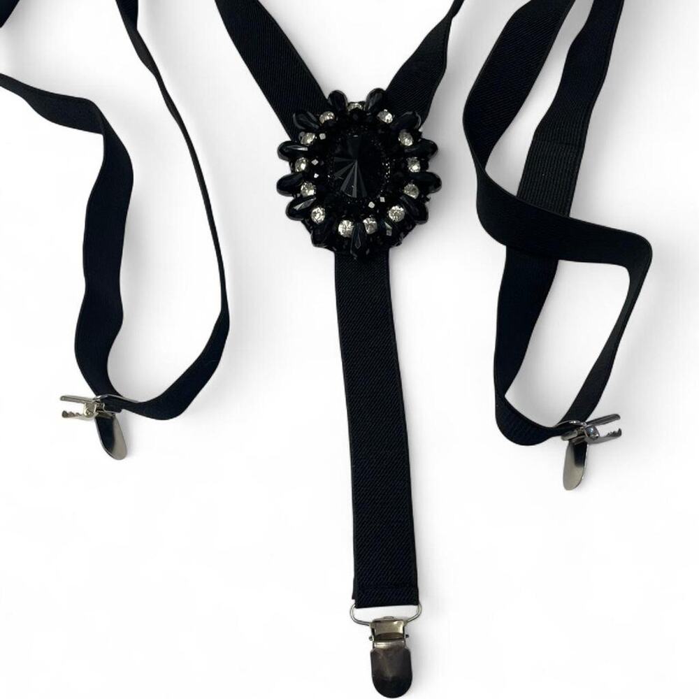 Black rhinestone embellished suspenders